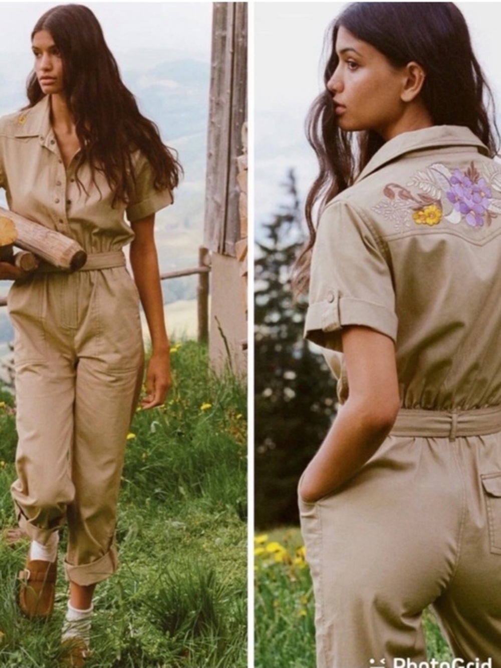 NWT Spell Jumpsuit Foxglove Embroidered Boilersuit Belt Tie in Khaki